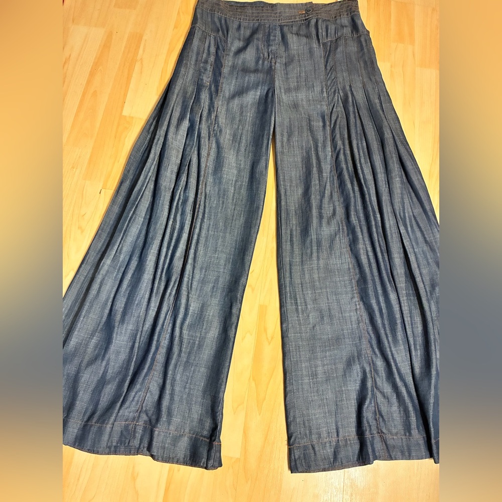 NWT Alberto Makali Wide-Leg Pleated Chambray Denim Culottes / Pants - Picture 4 of 16